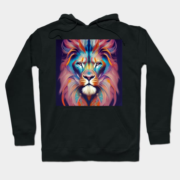 Colorful Lion Digital Art Hoodie by Odd Hourz Creative